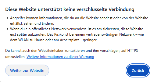 Sicherheitsmeldung in Google Chrome
